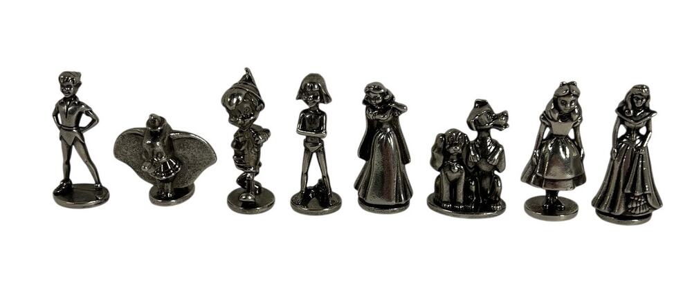 DISNEY Monopoly 2001 Pewter Metal Character Game Tokens Complete Set 8 Pieces